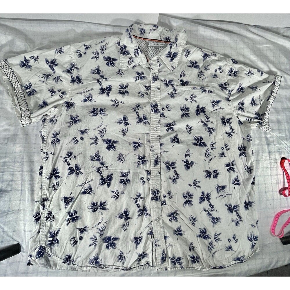 pd&c Men's 3X Short Sleeve Button Up Shirt White Blue Palm Floral Cotton Casual